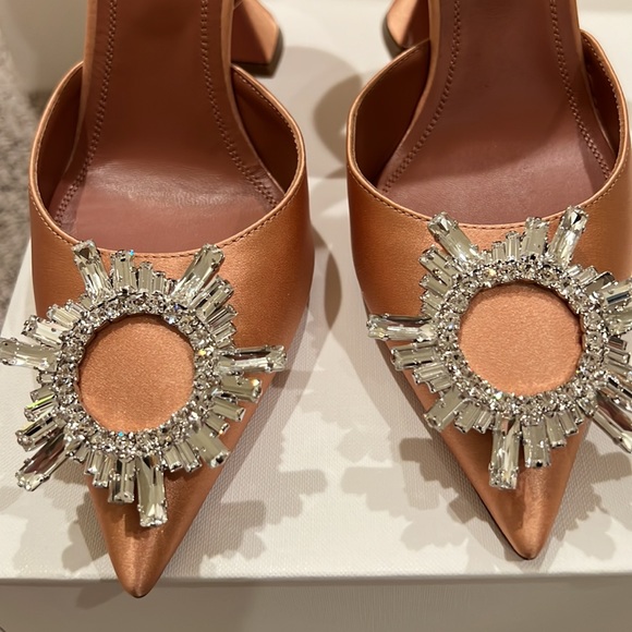 Amina Muaddi Begum slingback in chestnut satin. - Picture 3 of 8